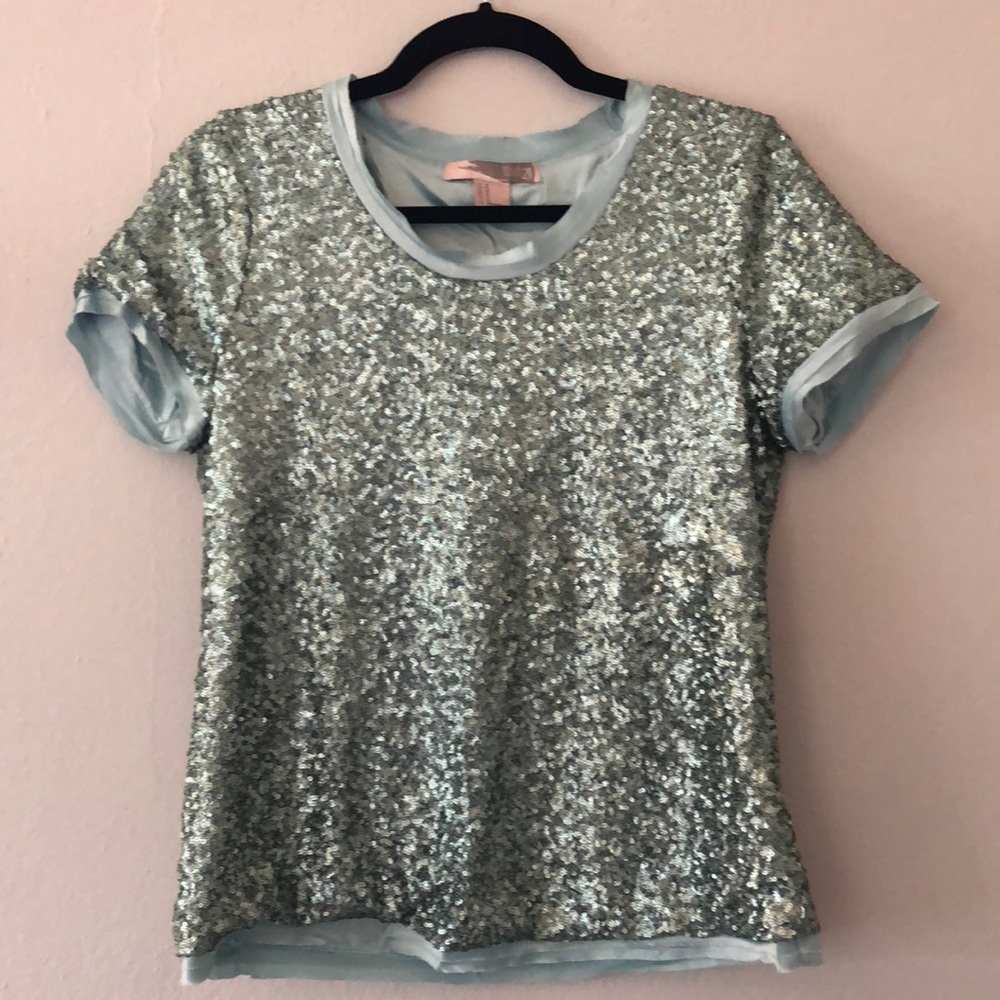 Aqua sequin shift top